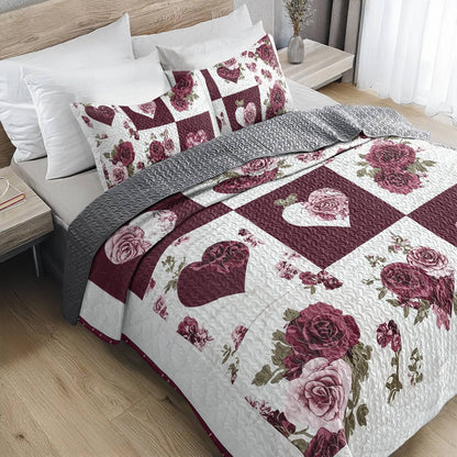 Shineful All Season Quilt 3-Piece Set - Hearts & Roses Elegance