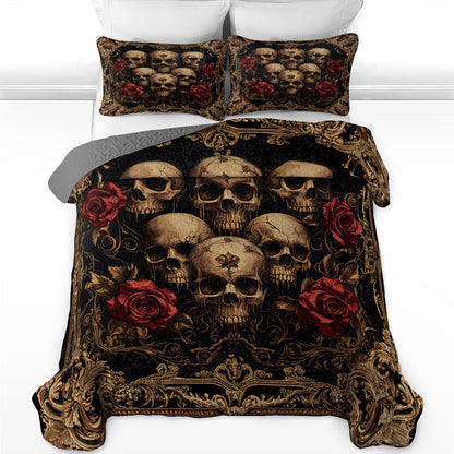 Shineful All Season Quilt 3-Piece Set - Dark Gothic Skulls