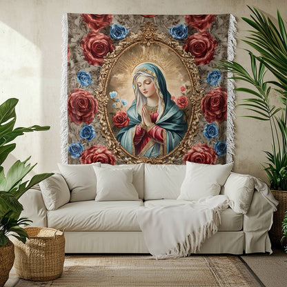 Shineful Woven Tapestry Throw Blanket Heavenly Rose and Mary