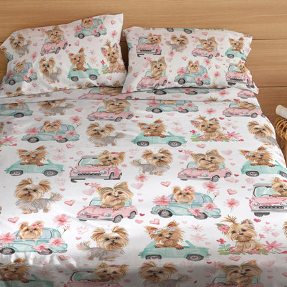 Shineful 4-Piece Bed Sheet Set Yorkie Love