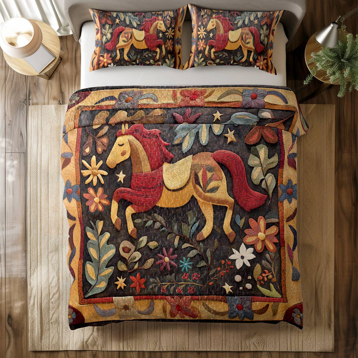 Shineful All Season Quilt 3-Piece Set Floral Steed