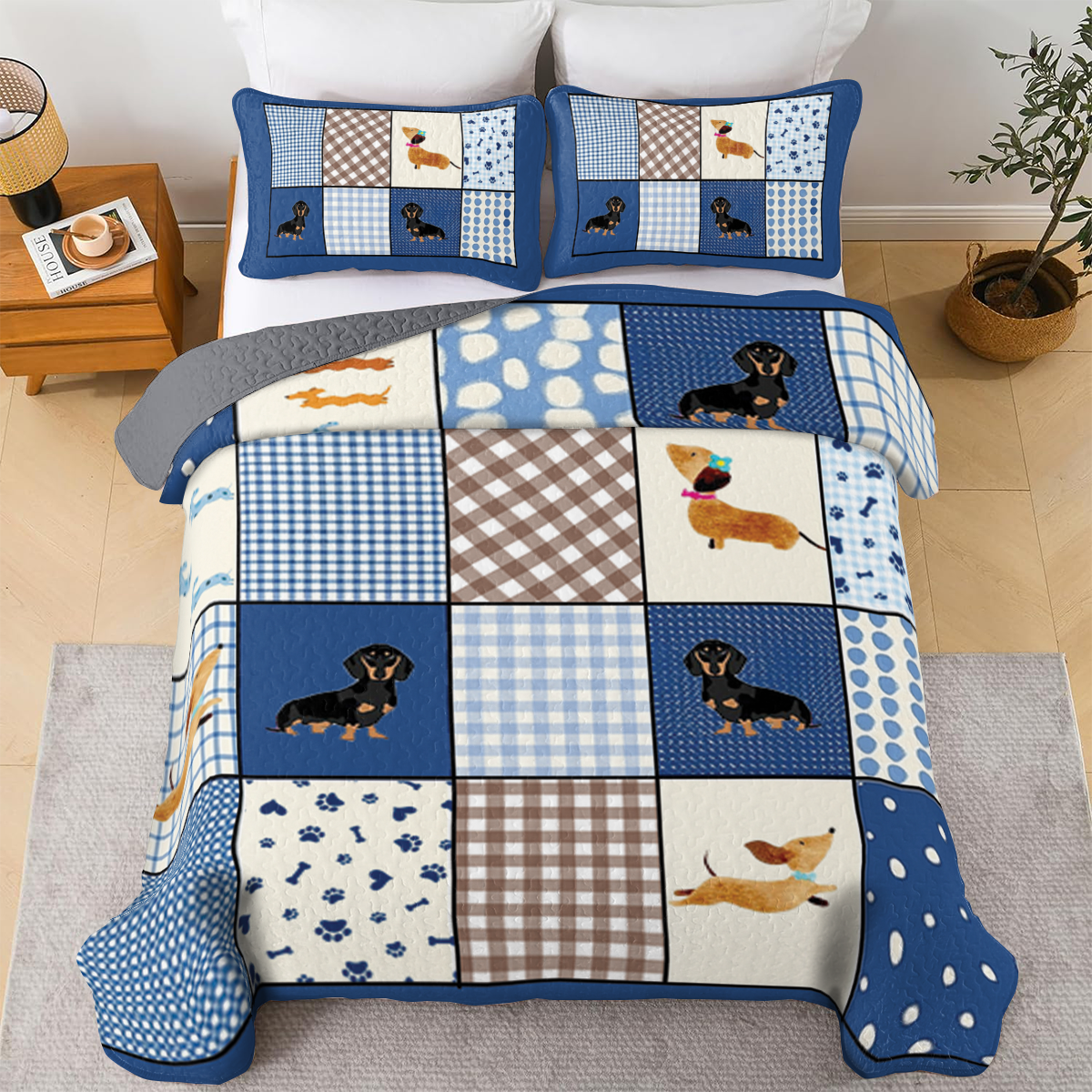 Shineful All Season Quilt 3-Piece Set - Chic Dachshund Block