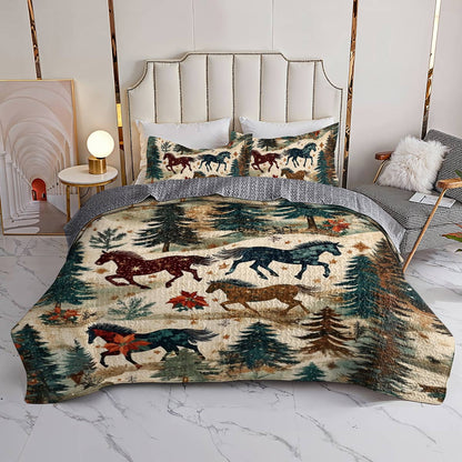 Shineful All Season Quilt 3-Piece Set Horse Riding In The Pine Forest