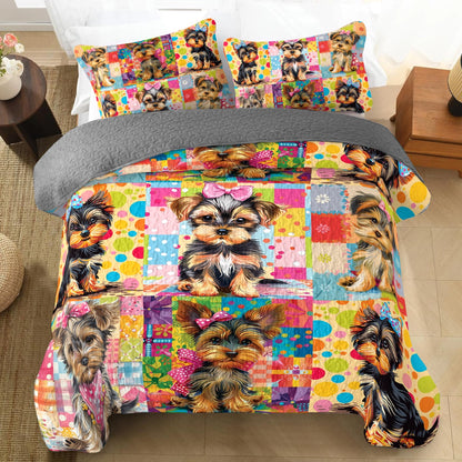 Shineful All Season Quilt 3-teiliges Set Niedlicher Yorkie Patchwork