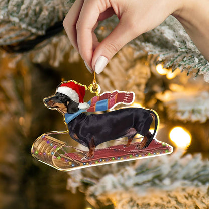 Shineful 2D Acrylic Ornament Santa’s Sleigh Dachshund