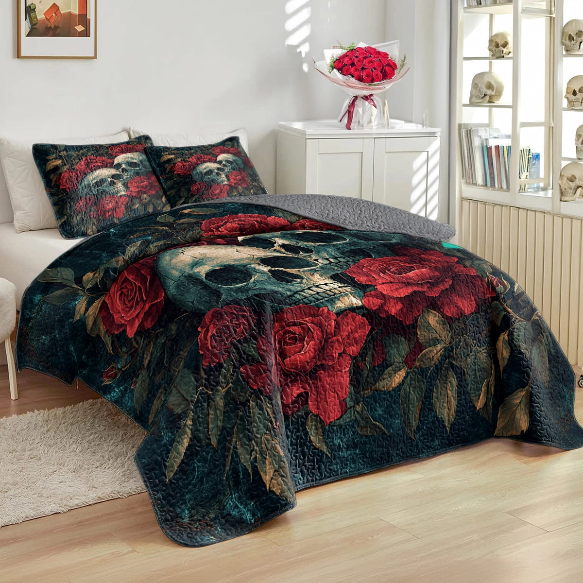 Shineful All Season Quilt 3-Piece Set - Eternal Rose Skull