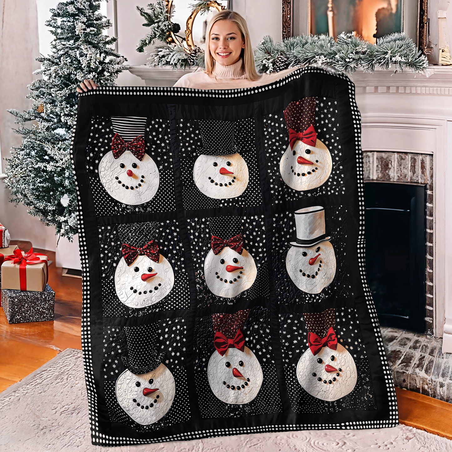 Shineful Fleece Blanket Elegant Snowman Bowtie