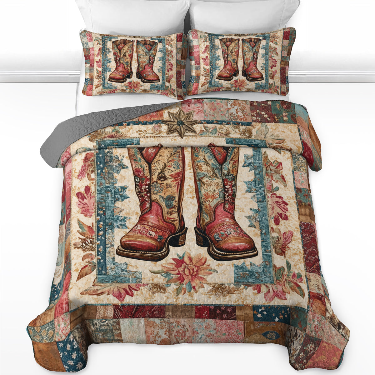 Shineful All Season Quilt 3-Piece Set Western Cowboy Boots