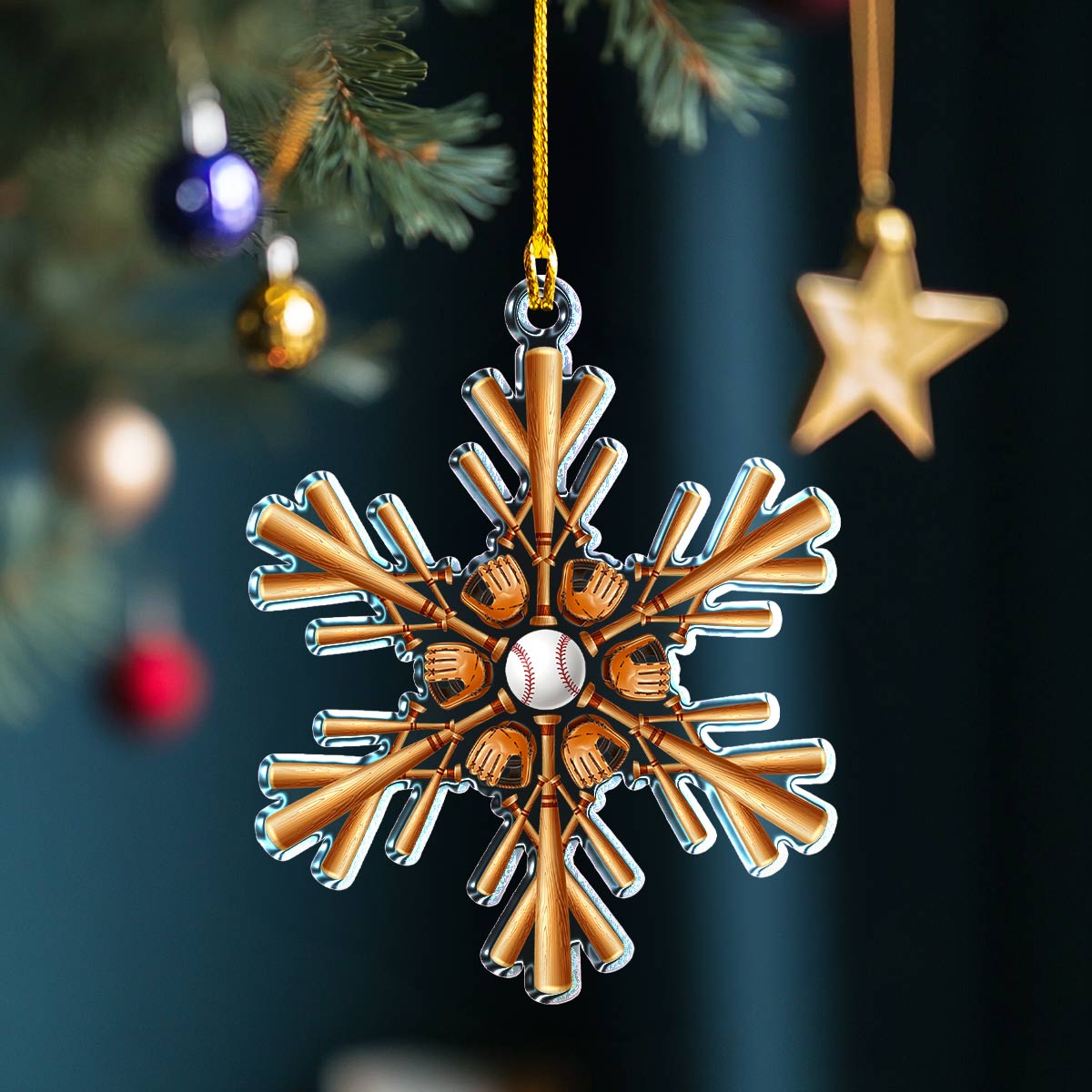 Shineful 2D Acrylic Ornament Baseball Snowflake