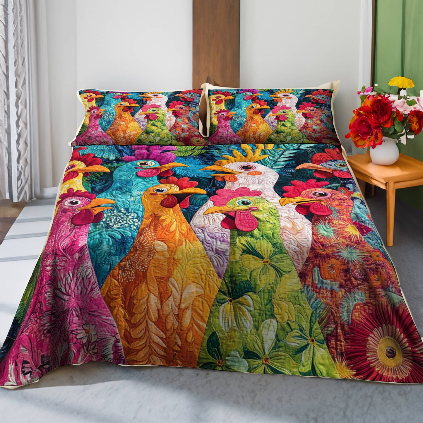 Shineful 4-Piece Bed Sheet Set Funny Chicken Friends