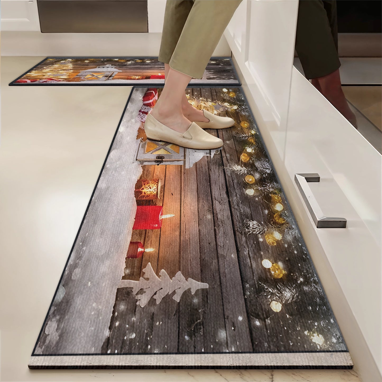 Shineful Ultra-Thin Non Skid Floor Mat, Kitchen Rugs Lantern and Tree Festive