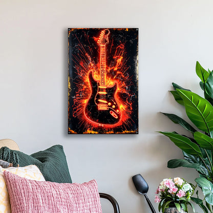 Shineful 2D Metal Sign - Fiery Guitar Explosion