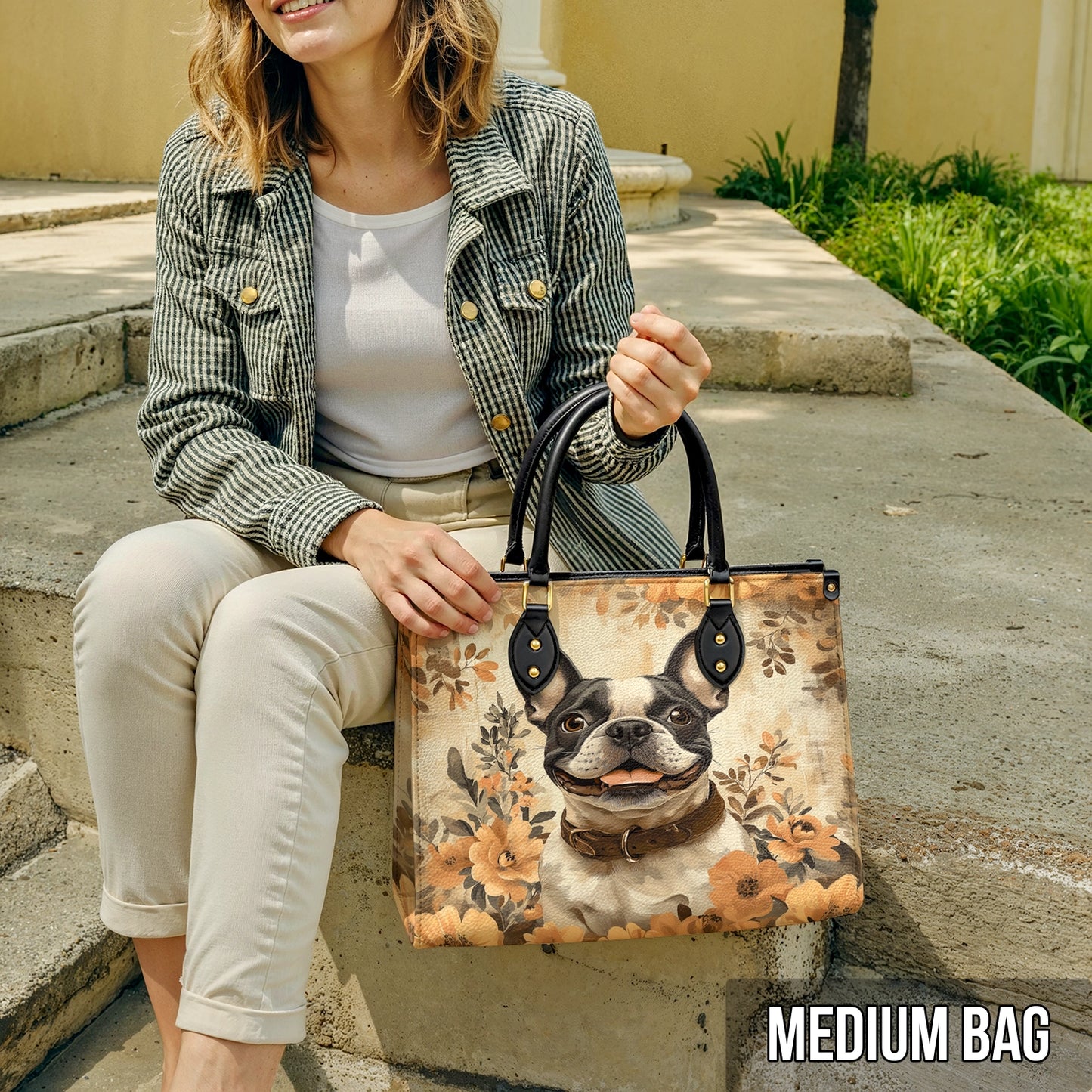 Shineful Leather Bag French Bulldog Floral