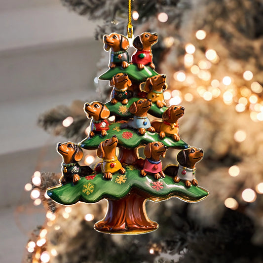 Shineful 2D Acrylic Ornament Dachshund Holiday Tree