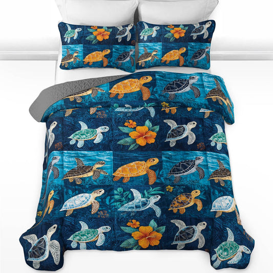 Shineful All Season Quilt 3-Piece Set Pretty Sea Turtle