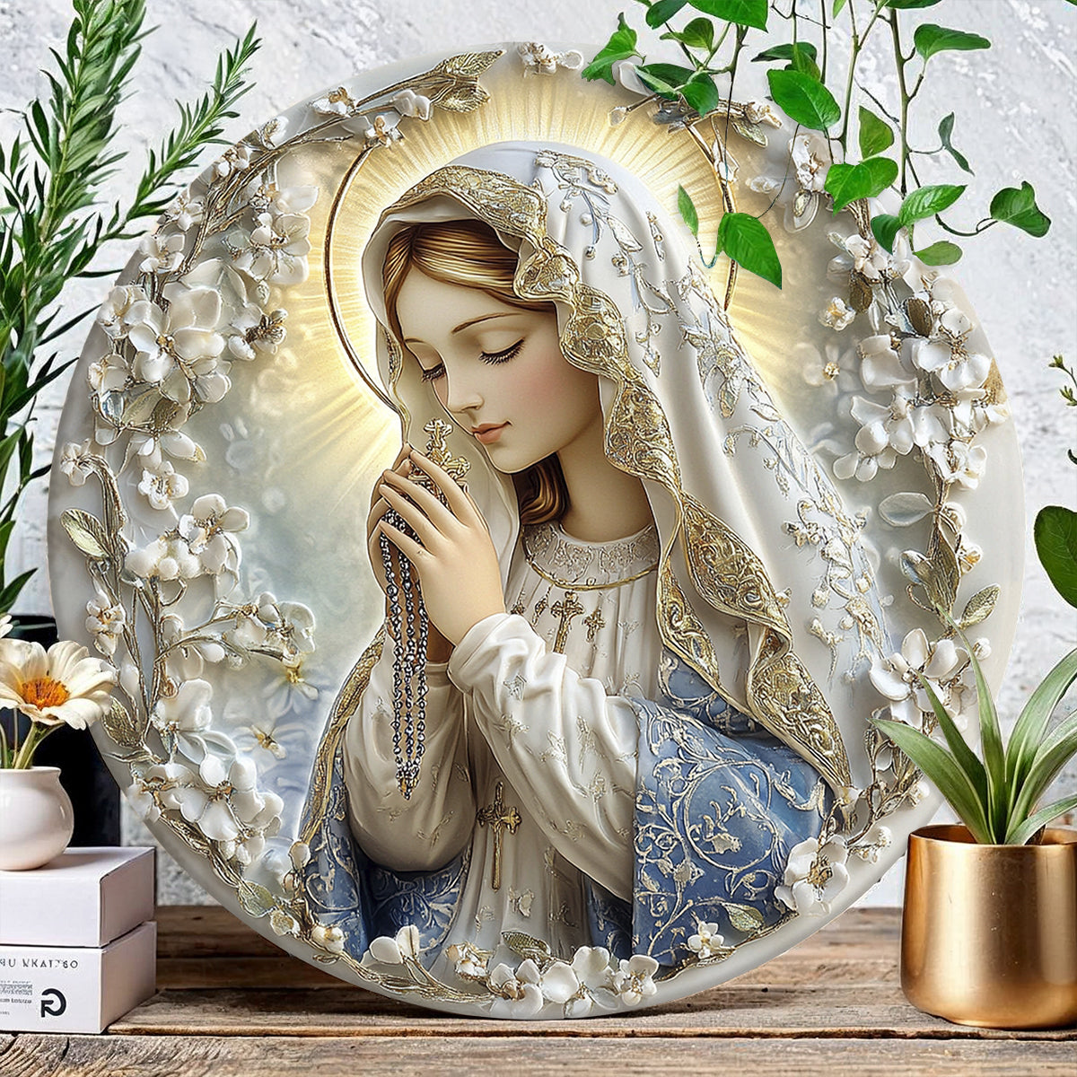 Shineful 2D Wooden Plaque, Hanging Decor, Door Sign - Blessed Virgin Mary Rosary