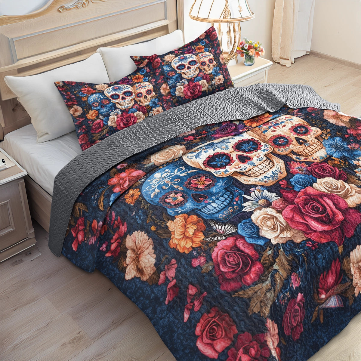 Shineful All Season Quilt 3-Piece Set - Sugar Skull Serenity