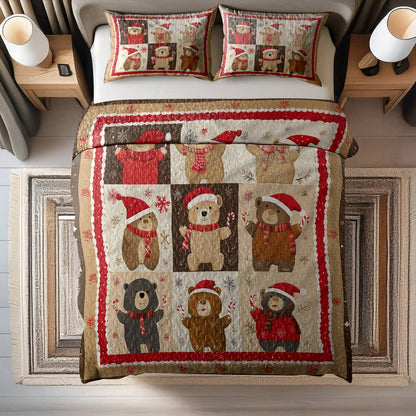 Shineful All Season Quilt 3-Piece Set - Cozy Christmas Bear