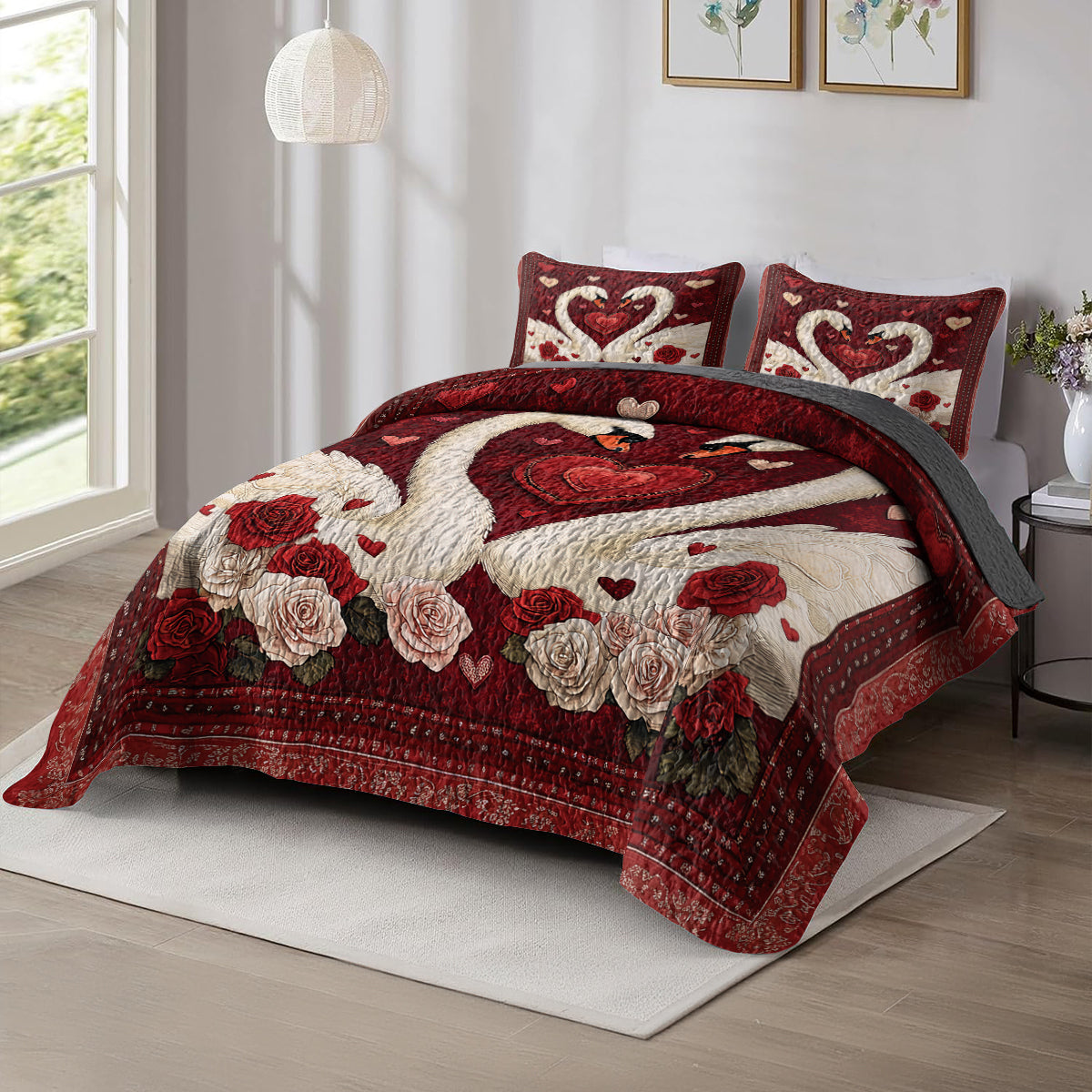 Shineful All Season Quilt 3-Piece Set Love's Swan Dive