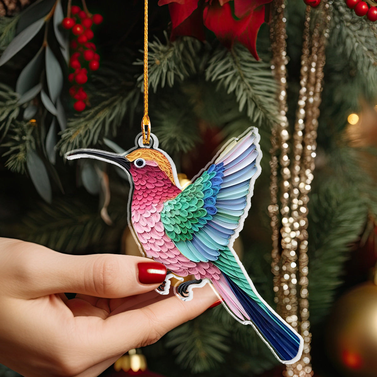 Shineful 2D Acrylic Ornament - Rainbow Feather Hummingbird