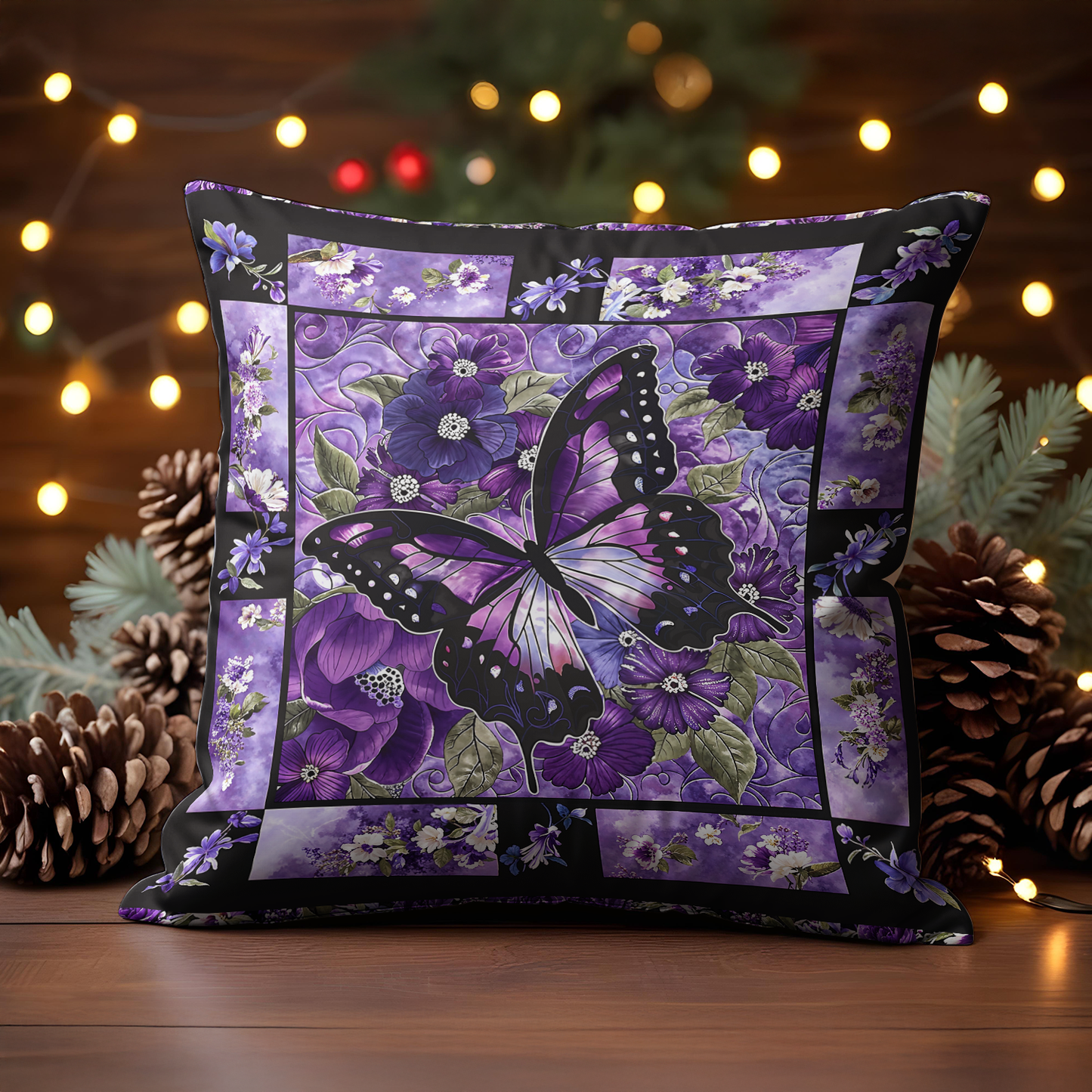 Shineful 2D Print Cushion Cover, Pillowcase, Pillows Covers - Gorgeous Purple Butterfly Flowers