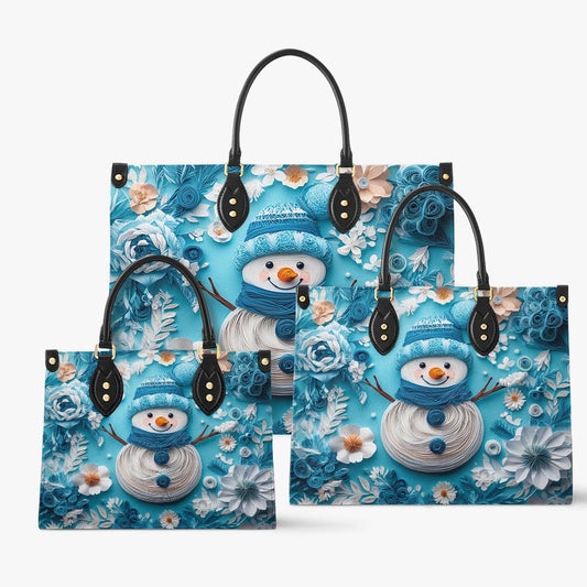 Glänzende Ledertasche Blumen Schneemann