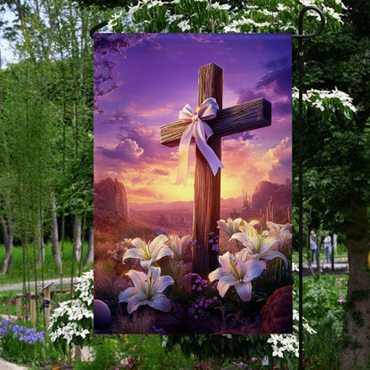 Shineful Garden Flag 12" x 18" Peaceful Sunrise Cross