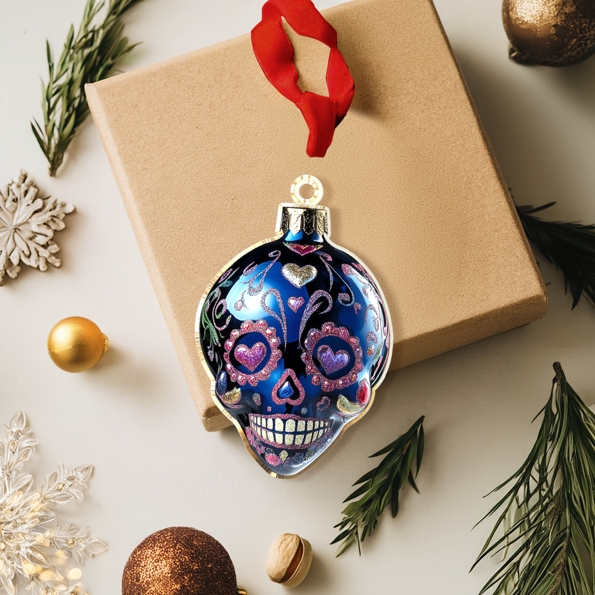 Shineful 2D Acrylic Ornament Vibrant Skull Christmas Lights