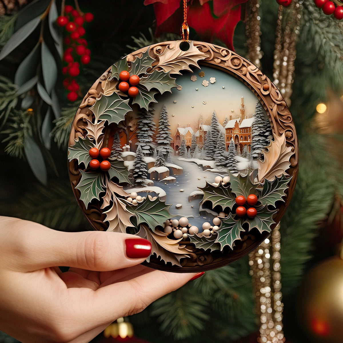 Shineful 2D Acrylic Ornament Snowy Village Charm