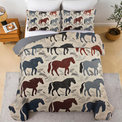 Shineful All Season Quilt 3-Piece Set - Graceful Horse Pattern