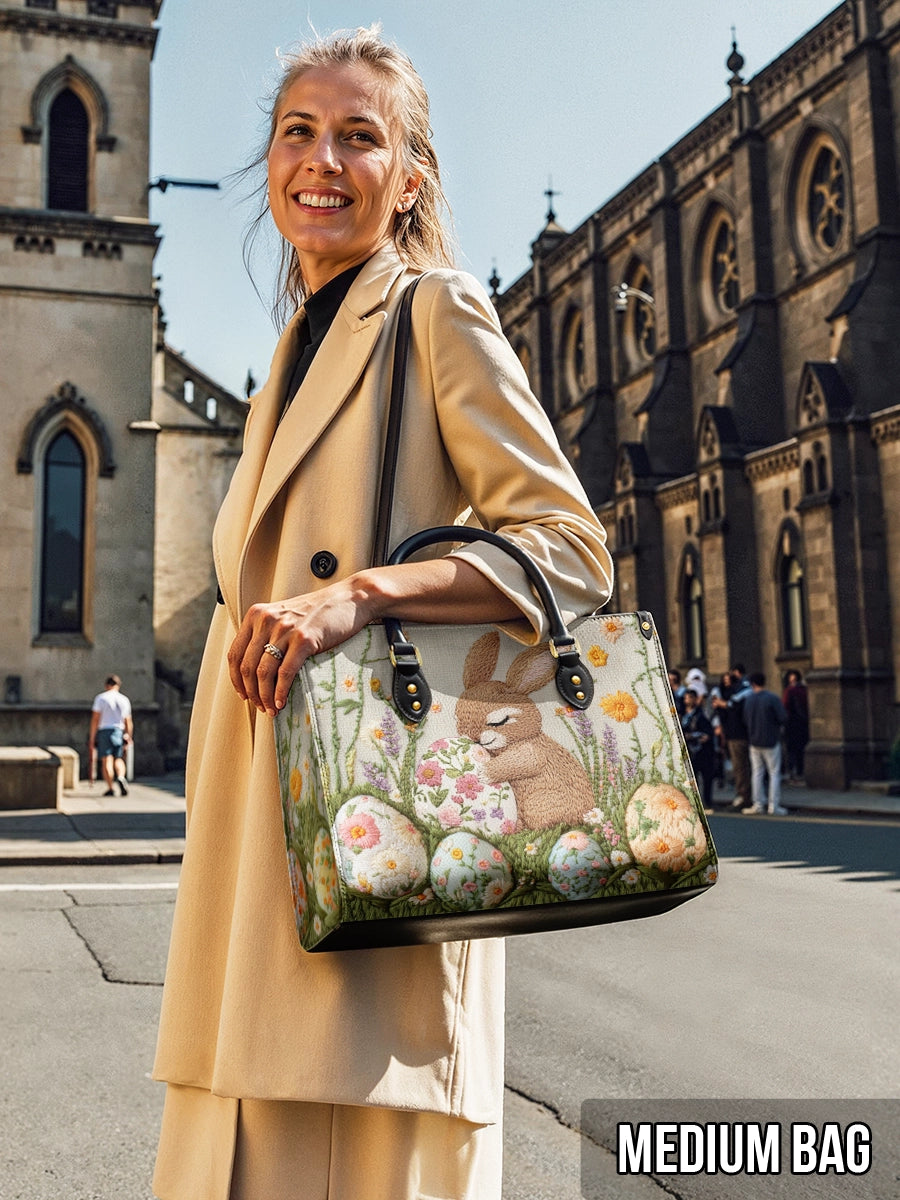 Shineful Leather Bag Hand-Embroidered Easter Bunny