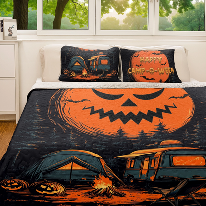 Shineful All Season Quilt 3-Piece Set - Moonlit Halloween Camping