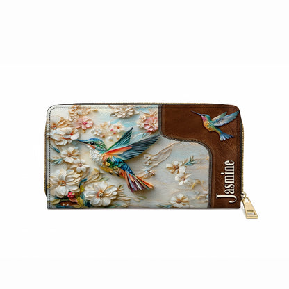 Shineful Leather Clutch Purse With Wristlet Strap Handle Personalized Wings of Bloom