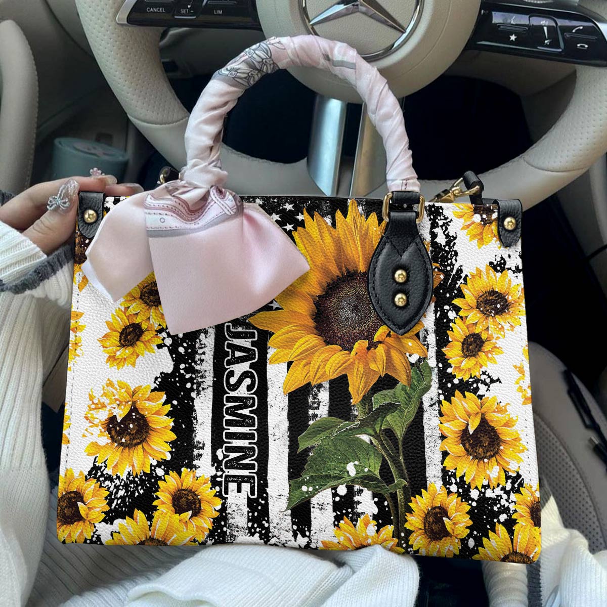 Sac en cuir brillant personnalisé Tournesol Hope Love