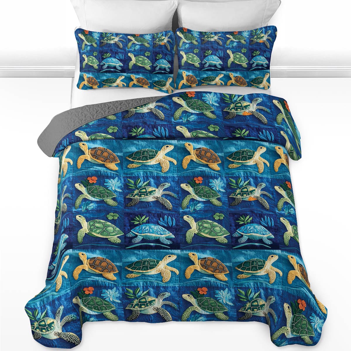 Shineful All Season Quilt 3-Piece Set Sea Turtle Go With The Flow