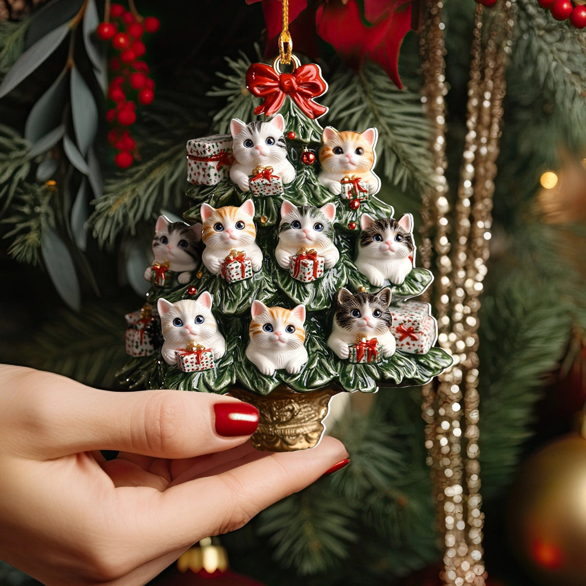 Shineful 2D Acrylic Ornament Kitten Christmas Tree