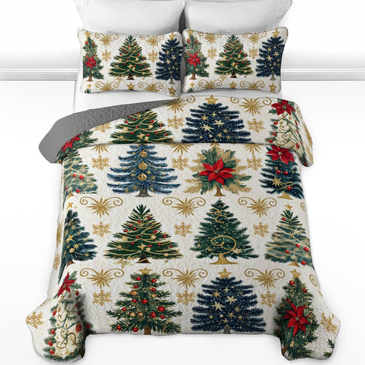 Shineful All Season Quilt 3-Piece Set Happy Gentle Christmas Trees