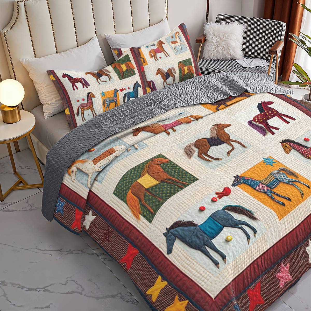 Shineful All Season Quilt 3-Piece Set Playful Horses