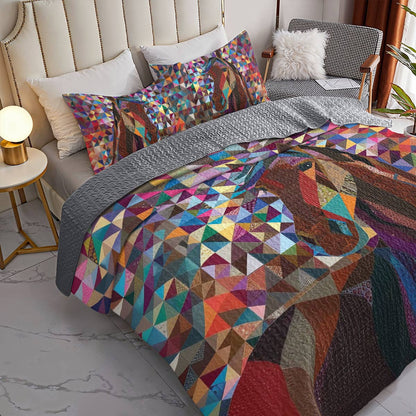 Shineful All Season Quilt 3-Piece Set Colorful Horse