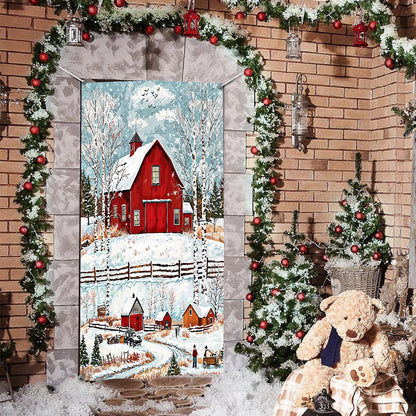 Shineful Door Cover - Red Barn Christmas