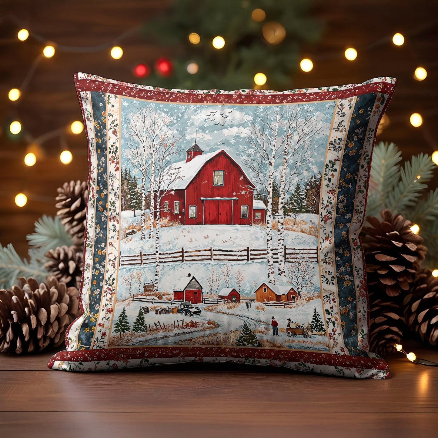 Shineful 2D Print Cushion Cover, Pillowcase, Pillows Covers - Red Barn Christmas