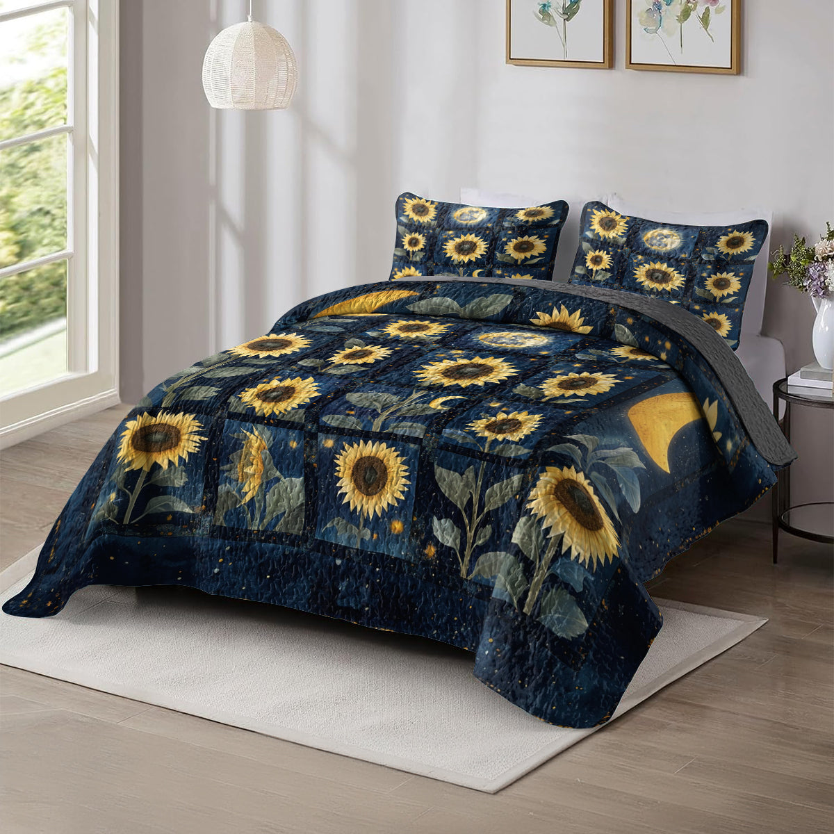 Shineful All Season Quilt 3-Piece Set Celestial Sunflower