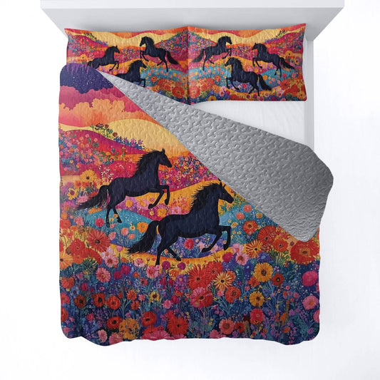 Shineful All Season Quilt 3-Piece Set Colorful Horses