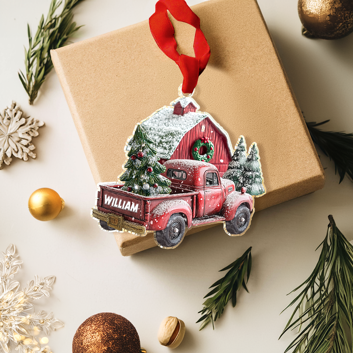 Shineful Personalized 2D Acrylic Ornament Vintage Red Truck Christmas