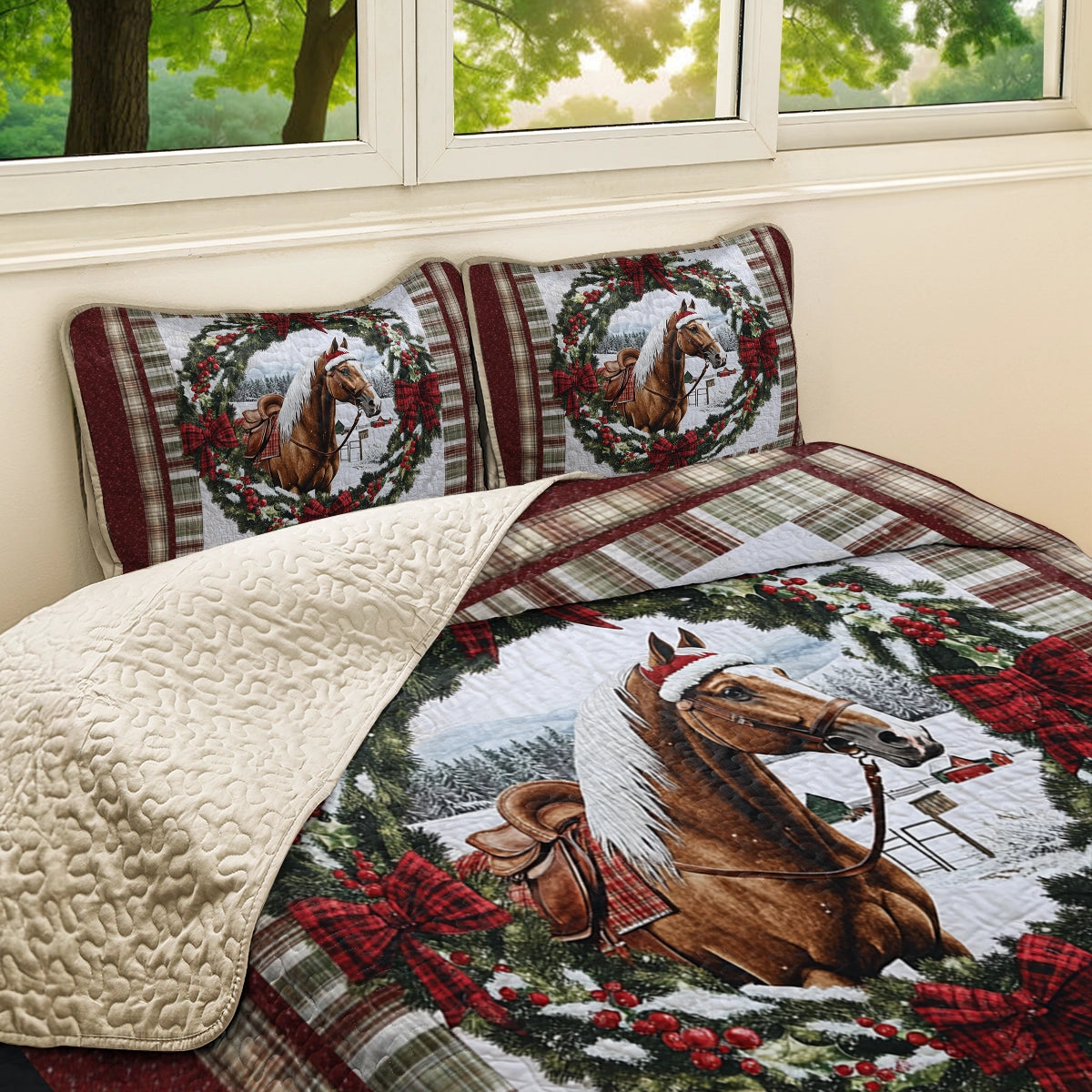 Shineful All Season Quilt 3-Piece Set Winter's Equestrian Elegance