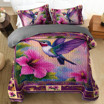 Shineful All Season Quilt 3-Piece Set - Enchanted Flight: Hummingbird and Hibiscus