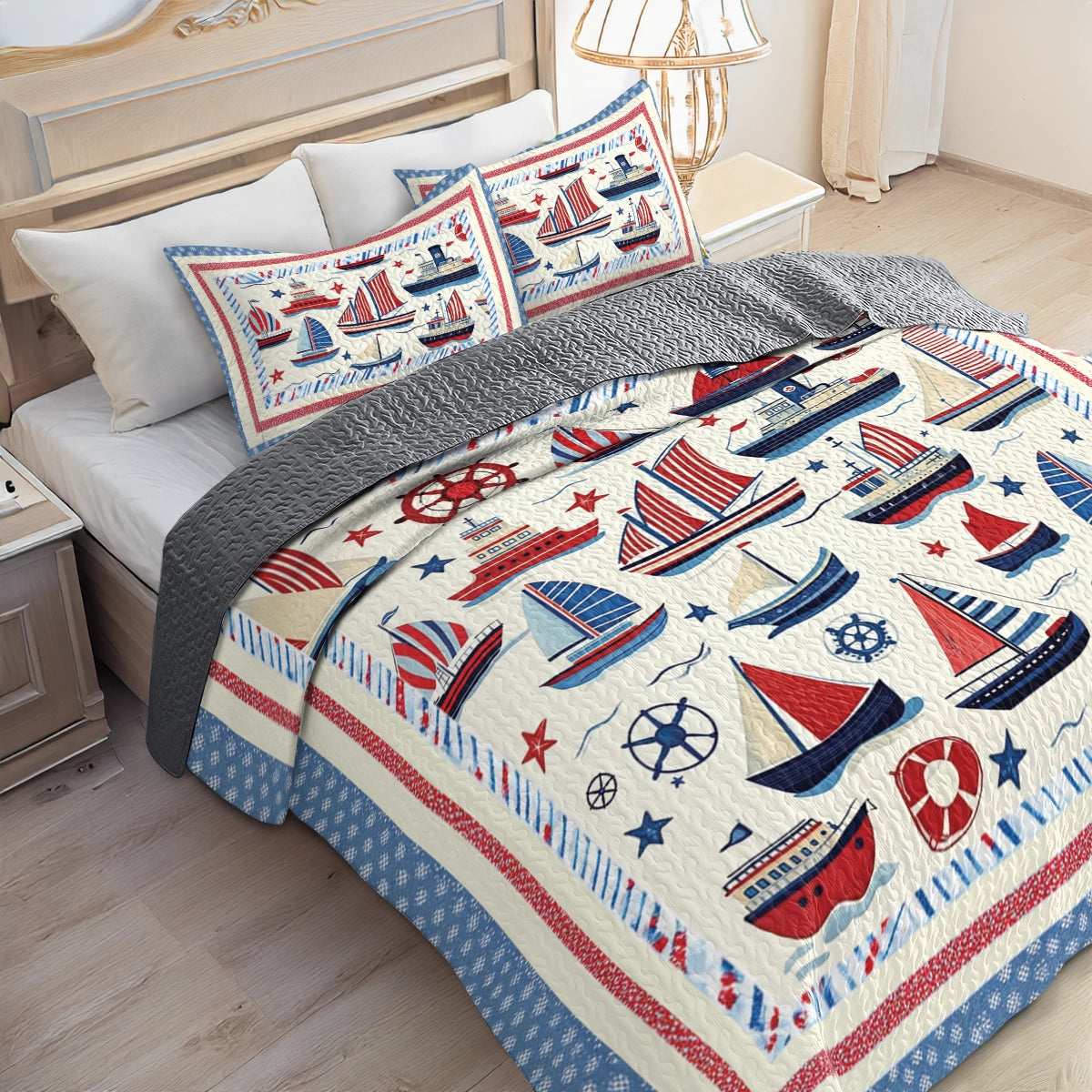 Ensemble de courtepointe toutes saisons Shineful 3 pièces - Sail Away Cozy