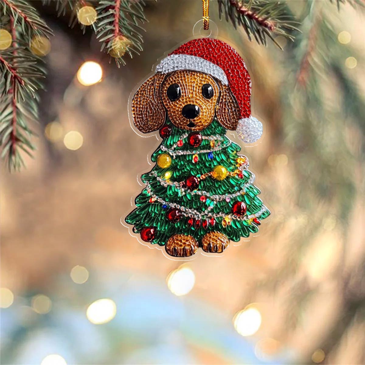 Shineful 2D Acrylic Ornament Cute Dachshund Christmas Tree