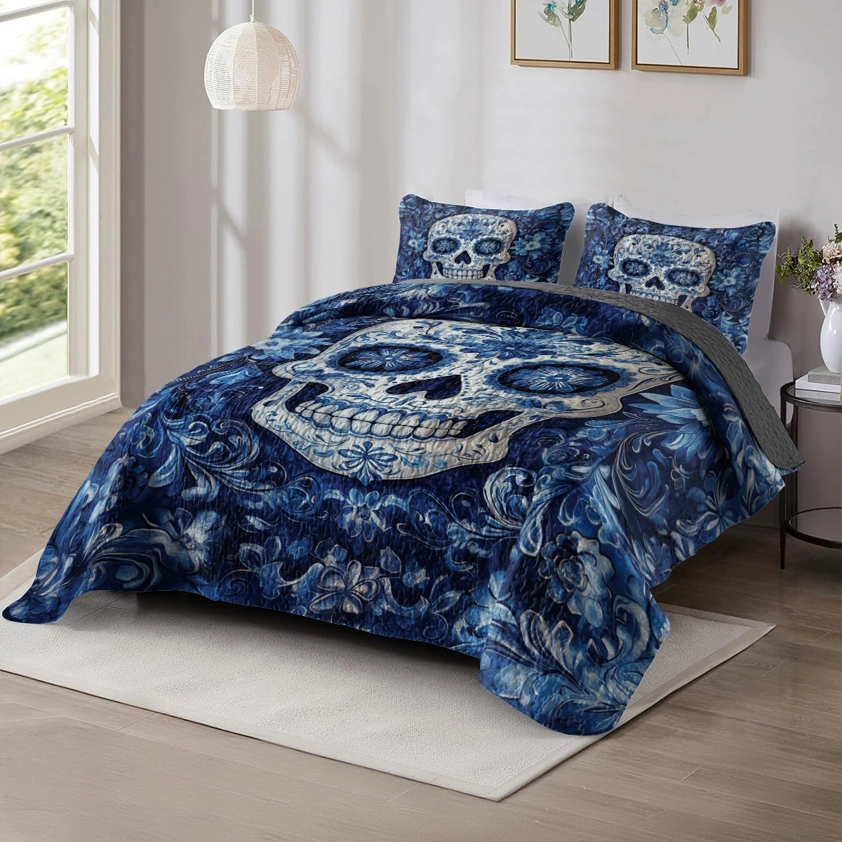 Shineful All Season Quilt 3-Piece Set - Celestial Skull Elegance