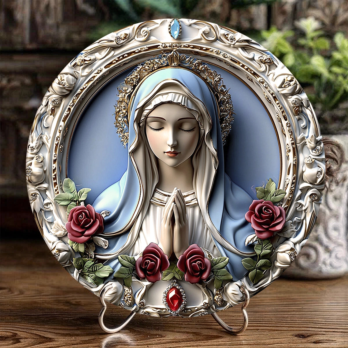 Shineful 2D Wooden Plaque, Hanging Decor, Door Sign - Sacred Heart Virgin Mary